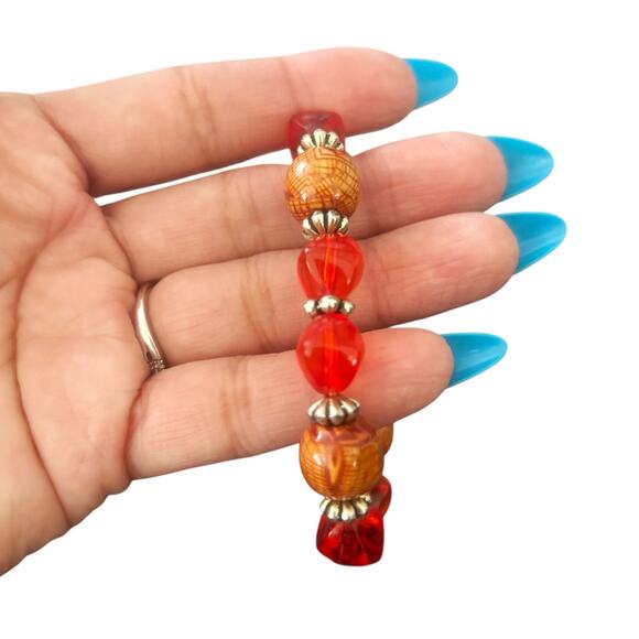 Vintage Red/Orange Beaded Bracelets Fashion Costume Jewelry Set of 2 - Picture 3 of 7